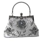 Vintage Floral Beaded Evening Clutch and Crossbody Bag