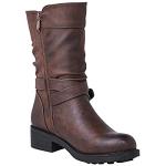 Brown Mid Calf Biker Boots for Women