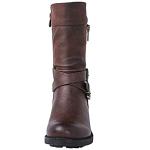Brown Mid Calf Biker Boots for Women