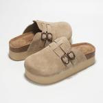 Genuine Leather Wedge Clogs with Memory Foam