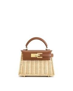 JW PEI Elise Brown Rattan Top Handle Bag