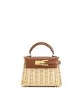 JW PEI Elise Brown Rattan Top Handle Bag