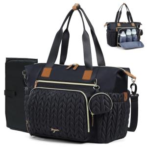 Stylish Black Waterproof Diaper Bag Tote