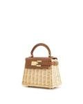 JW PEI Elise Brown Rattan Top Handle Bag
