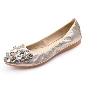 Lauthen.S Women’s Gold Rhinestone Ballet Flats