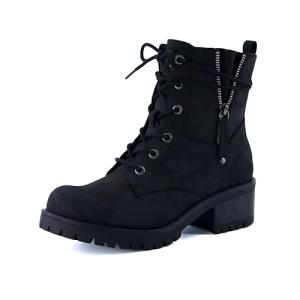Dunes Kobe Black Lace-Up Combat Boots for Women