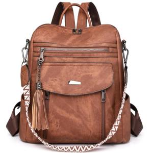 Chic Brown PU Leather Backpack Purse for Women