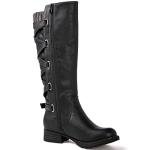 Women's Black Quilted Knee High Strappy Boots