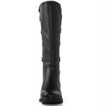 Women's Black Quilted Knee High Strappy Boots