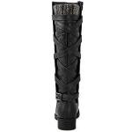 Women's Black Quilted Knee High Strappy Boots