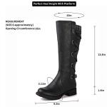 Women's Black Quilted Knee High Strappy Boots