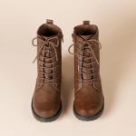 Cognac Lace-Up Combat Boots for Women, Size 7.5