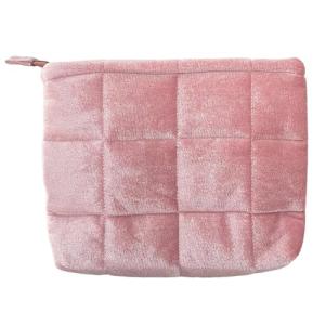 Pink Velvet Quilted Makeup Bag for Women
