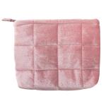 Pink Velvet Quilted Makeup Bag for Women