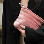 Pink Velvet Quilted Makeup Bag for Women