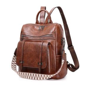 Stylish Brown PU Leather Backpack Purse for Women