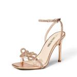 Champagne Double Bowknots Crystal Slingback Heels