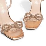 Champagne Double Bowknots Crystal Slingback Heels