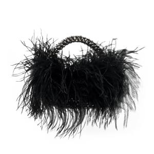 Miuco Black Ostrich Feather Beaded Evening Clutch