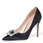 Elisabet Tang Black Satin Glitter Rhinestone Pumps
