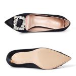 Elisabet Tang Black Satin Glitter Rhinestone Pumps