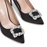 Elisabet Tang Black Satin Glitter Rhinestone Pumps