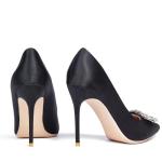 Elisabet Tang Black Satin Glitter Rhinestone Pumps