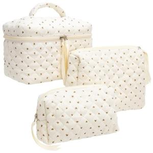 3-Piece Quilted Makeup Bag Set for Travel