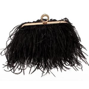 Black Ostrich Feather Clutch Evening Bag