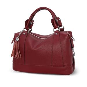 HESHE Wine Soft Leather Crossbody Handbag