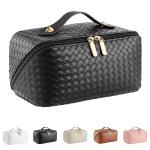 Black PU Leather Travel Cosmetic Organizer Bag