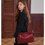HESHE Wine Soft Leather Crossbody Handbag