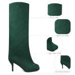Knee High Green Suede Stiletto Boots for Women