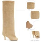 Beige Suede Knee High Boots with Stiletto Heels