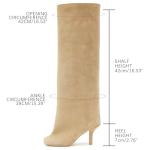 Beige Suede Knee High Boots with Stiletto Heels