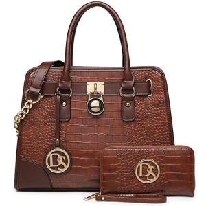 Dasein Croco Coffee Handbag and Hobo Bag Set