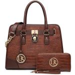 Dasein Croco Coffee Handbag and Hobo Bag Set