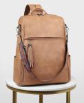 FADEON Designer Camel Leather Laptop Backpack for Women