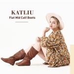 Katliu Women's Brown Mid-Calf Slouch Boots