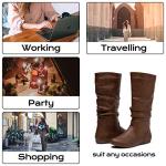 Katliu Women's Brown Mid-Calf Slouch Boots
