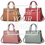 Pink Crocodile Satchel Handbag for Women
