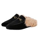 Chic Rabbit Fur Backless Loafers for Women
