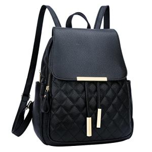 Trendy Black Quilted Leather Backpack Purse for Women