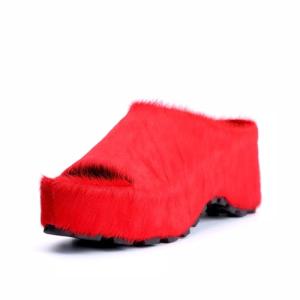 Chunky Calfskin Slide Mules for Women - Red
