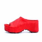 Chunky Calfskin Slide Mules for Women - Red
