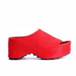 Chunky Calfskin Slide Mules for Women - Red