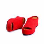Chunky Calfskin Slide Mules for Women - Red