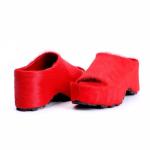 Chunky Calfskin Slide Mules for Women - Red