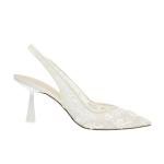 JORISTIMO White Slingback Kitten Heels with Beads