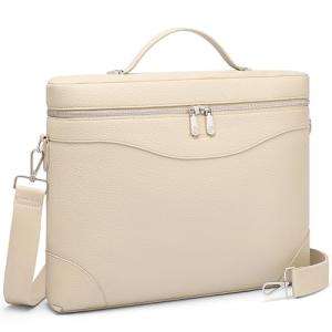 BOSTANTEN Women's Leather Laptop Tote Bag, Beige